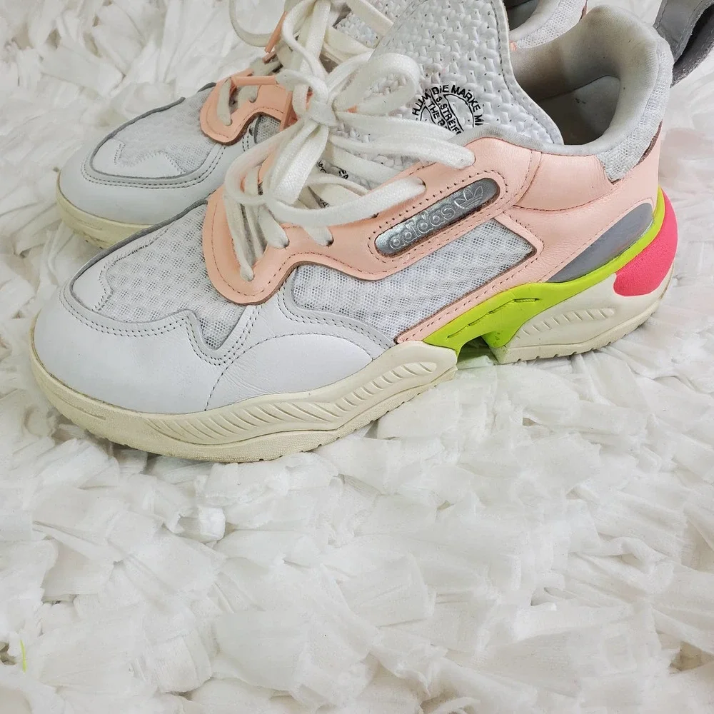 adidas Originals Women's Chunky Sneakers in White, Pink, Lime & Silver